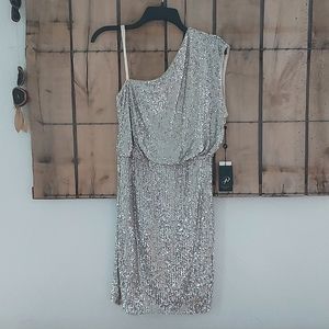 NWT Adrianna Papell One Shoulder Sequin Dress